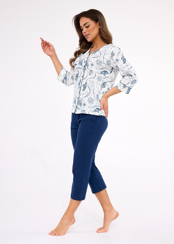 162/446 Pigiama da donna Cornette Kristin 2 | 100% cotone, sbottonato, manica 3/4 e pantalone