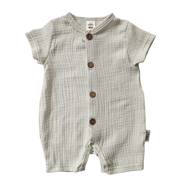 Baby Rampers Just Muslin 02235RBE Makoma beige- mussola 100% cotone, manica corta
