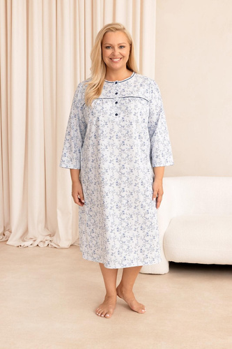 Camicia da notte Regina 2013 7/8 Blu 100% Cotone Manica lunga