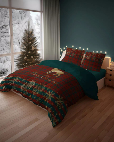 5824 A Christmas Dreams Detexpol biancheria da letto in cotone a quadri con renne di Buon Natale - Set natalizio 100% cotone