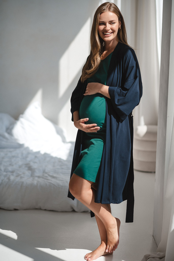 Milk&Love vestaglia premaman blu navy - cotone con elastan, confortevole, manica 7/8