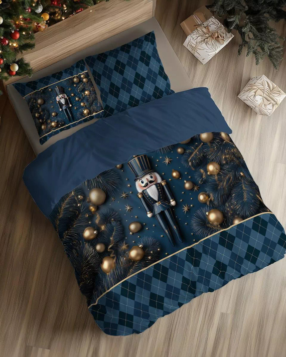 5823 A Christmas Dreams biancheria da letto in cotone Detexpol blu navy con Schiaccianoci - set natalizio 100% cotone