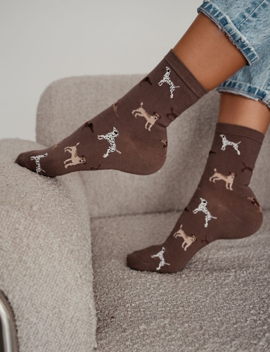 Calzini da donna in cotone Milena 0200-199 cappuccino-Modello di cane, alto comfort, vestibilità perfetta, tutti i giorni