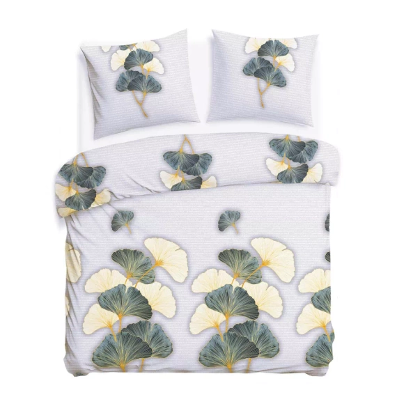 31510/1 Flannelove Darymex grigio verde foglie di ginkgo - set, 100% cotone, caldo e morbido