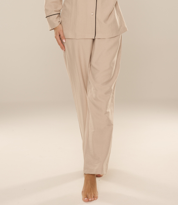 Pantaloni pigiama da donna Maeve 875 De Lafense - lunghi, tinta unita, con tasche - sabbia