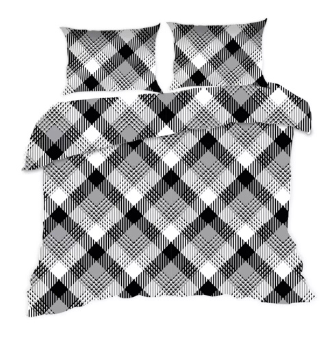 1754N Biancheria da letto in cotone Classic E24 Karo peplite check nero bianco- 100% cotone, resistente, colorato, set da 2 pezzi