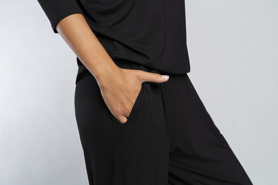 Stile Set donna con maniche a 3/4, lunghezza.pantaloni moda italiana neri