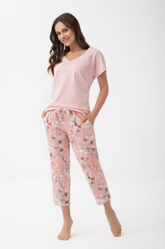 1306 Luna Pigiama donna cotone 7/8 con tasche e pantaloni floreali