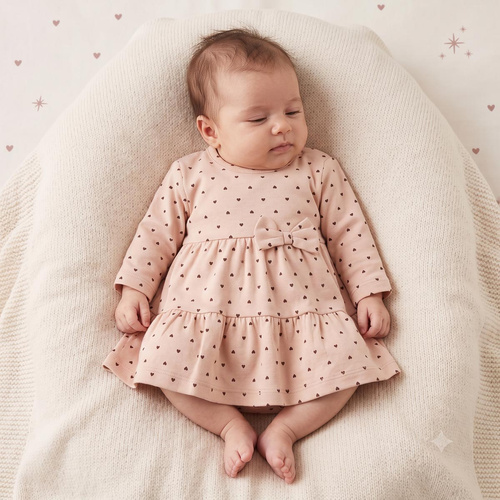 226160 Nicol HANIA Body-abito in cotone beige con cuoricini