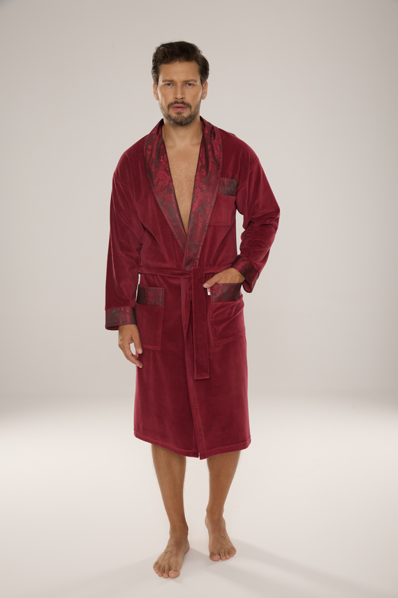 868 Nobile accappatoio da uomo in velluto De Lafense- elegante, morbido, di qualità, bordeaux