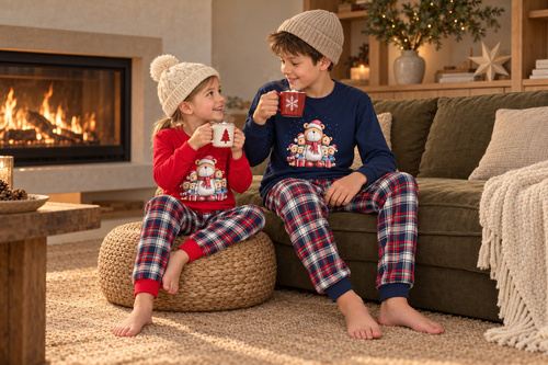 Cornette Family Christmas 593/186 966/186 Pigiama Bambino in Cotone Blu Navy
