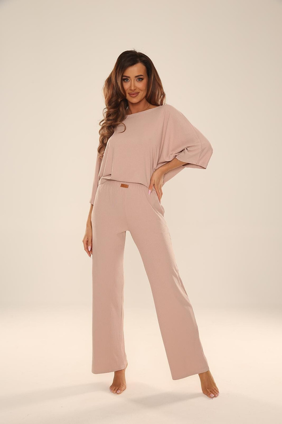 De Lafense 057 Sienna completo homewear donna in viscosa a coste sabbia