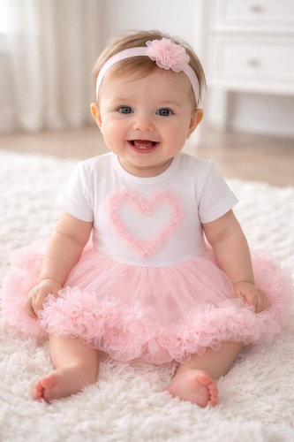 Body vestito Mia Bambarillo neonata con gonna in tulle elegante apricot