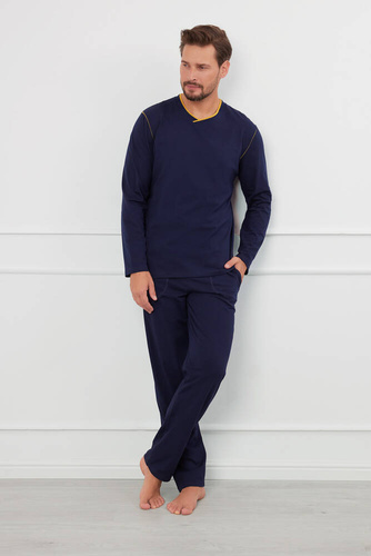 Ludwik Pigiama da uomo a maniche lunghe, pantaloni lunghi Moda italiana - blu navy