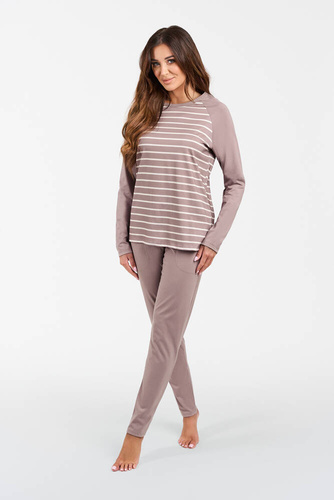 Oda Pigiama da donna a maniche lunghe, pantaloni lunghi Moda italiana - stampa cappuccino/cappuccino