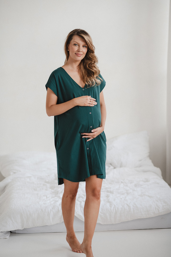 Camicia parto e allattamento Born of Love Milk&Love con bottoni green 