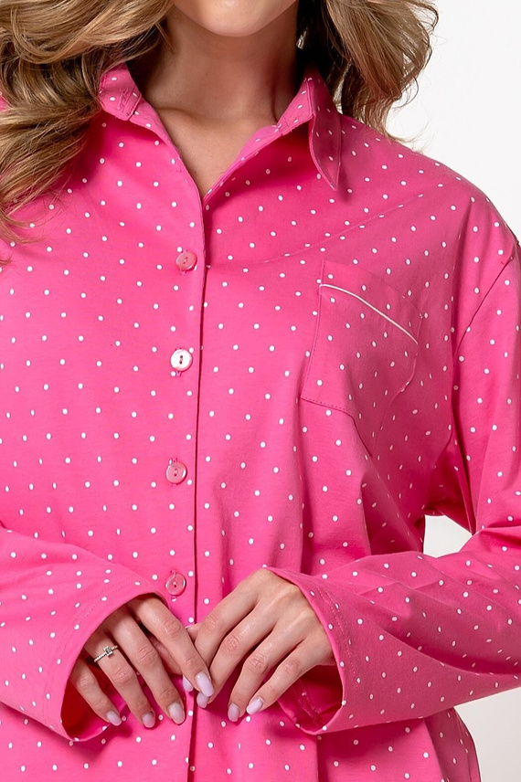 Leveza 1798 Zefira Pigiama Donna 100% Cotone Bottoni Rosa a Pois