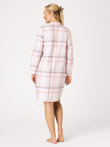 Camicia da notte Key LND 415 bianca – flanella 100% cotone, a quadri, con bottoni