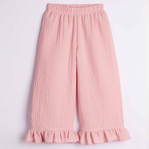 Pantaloni estivi larghi da ragazza Nicol 224331 in mussola 100% cotone rosa