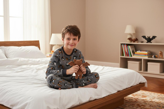 Pigiama bambino Cornette Bat 2 264/182, 263/182 grigio - cotone, manica lunga, motivo pipistrello