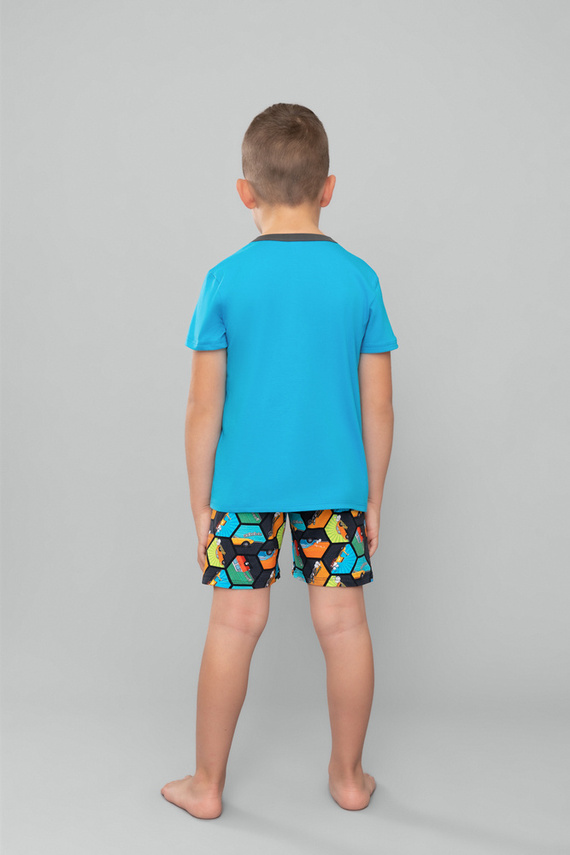 Pigiama da bambino a maniche corte, pantaloni Moda Italiana - turchese/stampa