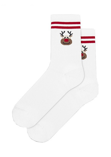 U04.N56 Calzini di Natale Gatta - calzini unisex in cotone con motivo natalizio, motivo 998 bianco