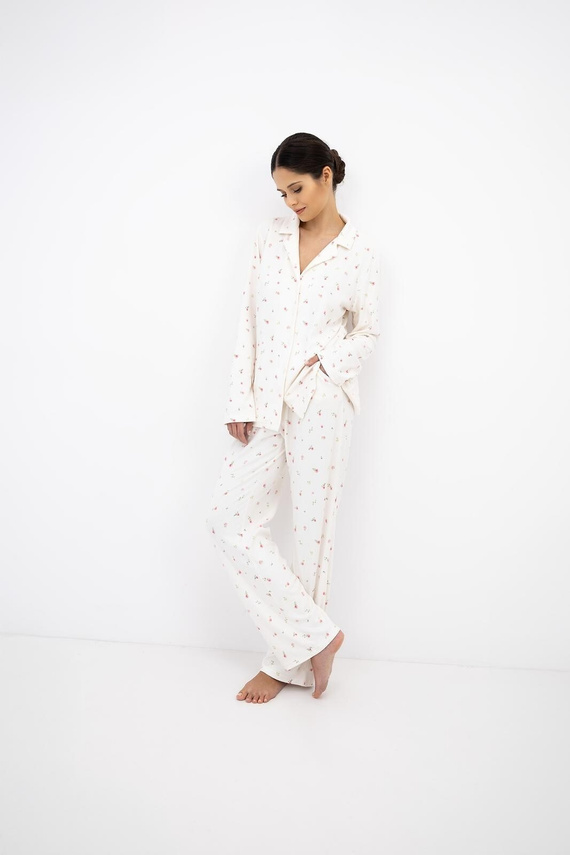 Sensis Valerie Ecru Pigiama Donna Invernale Jacquard con Bottoni Fiori