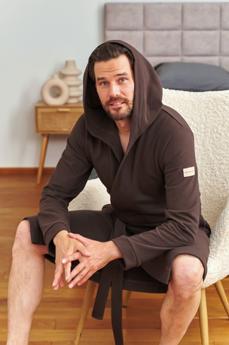 Doctor Nap 7332 - Vestaglia da uomo in cotone con cappuccio | 100% cotone, lucidata - brownie
