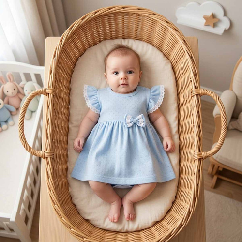 224035 Nicol Abito-Body Bambina Blu 100% Cotone Traforato