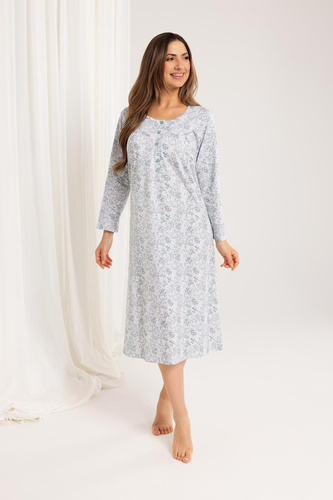 Camicia da notte da donna Regina 017 verde - cotone, manica lunga, comoda e classica