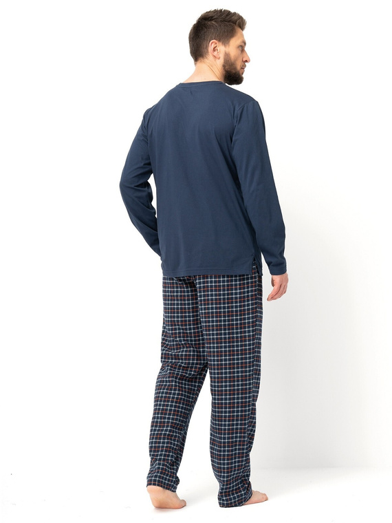 MNS 481 Pigiama Key da uomo blu navy - cotone, manica lunga e pantalone tinta unita
