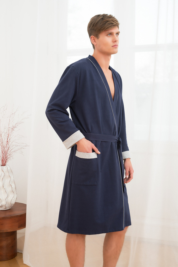 Gabriel Accappatoio da uomo con tasche Moda italiana - blu navy/melange