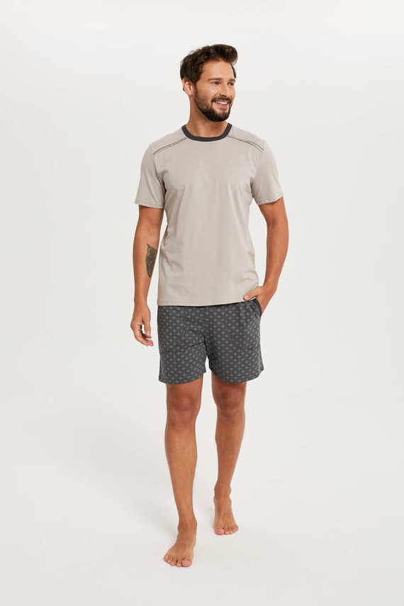 Abel Pigiama da uomo a maniche corte, pantaloncini Moda italiana - beige/stampa