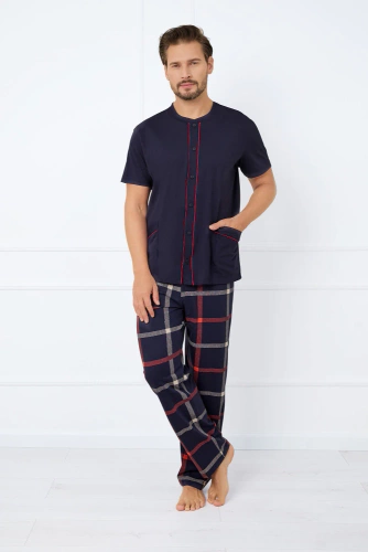Nelson Pigiama uomo manica corta, pantaloni lunghi Moda italiana - blu navy/stampa