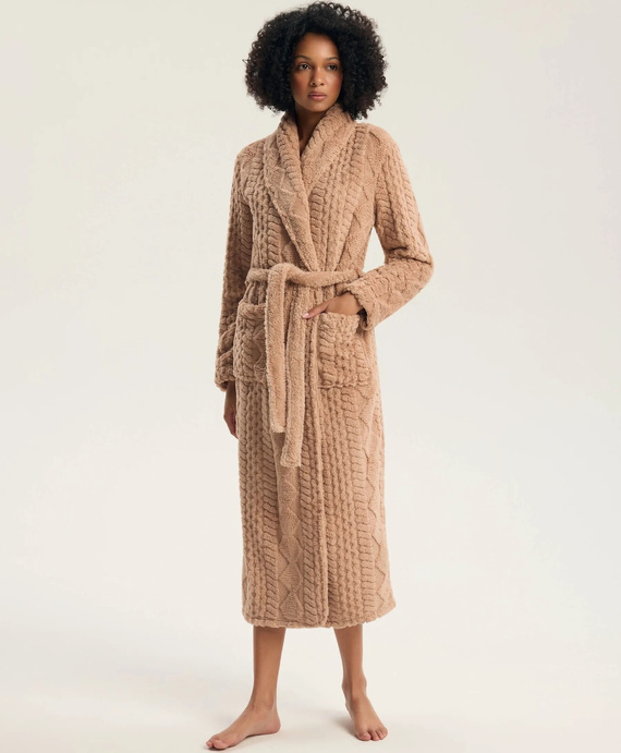 43599 Darlan Vestaglia da donna con cappuccio Henderson crema - morbida, leggera, prima del ginocchio
