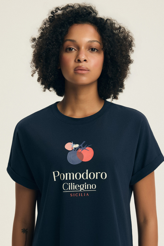 Camicia da notte da donna 45183 Estes blue , cotone, manica corta, scollatura semirotonda, vestibilità ampia