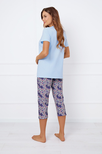 Carbonia Pigiama donna manica corta, pantalone 3/4 Moda italiana - blu/stampa