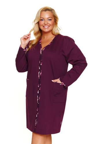 7319 Accappatoio da donna De Lafense bordeaux - cotone, zip, accenti floreali