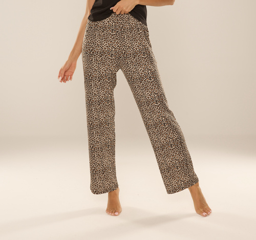 852 Kendall De Lafense - pantaloni del pigiama da donna, lunghi, stampa leopardo, viscosa, lucidati - marrone