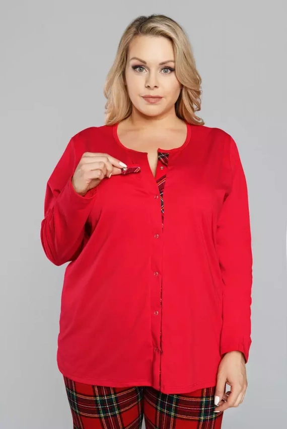 Pigiama da donna Zorza a maniche lunghe, pantaloni Moda Italiana - rosso/stampa