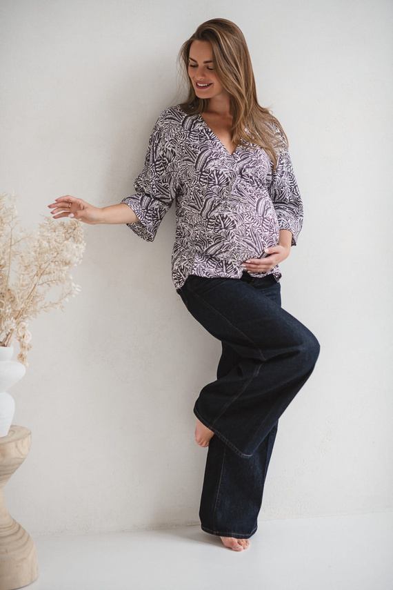 Blusa premaman Bahama Mama Milk&Love con stampa tropicale, viscosa, manica 3/4, oversize