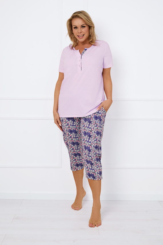 Carbonia Pigiama donna manica corta, pantalone 3/4 Moda italiana - rosa/stampa