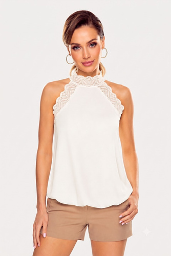 Blusa da donna Eldar Catriona in viscosa con pizzo e spalle scoperte ecru