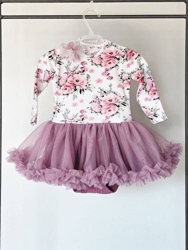 Sukienko-body Bambarillo Piwonie bambina in cotone con gonna in tulle