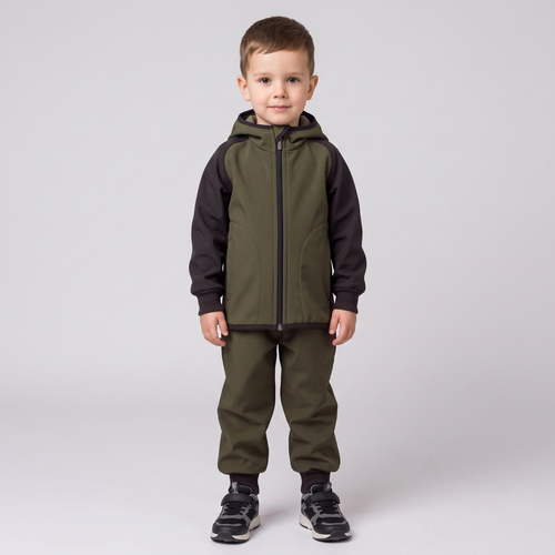 229021 Nicol Giacca softshell bambini con pile, cappuccio, riflettente - khaki