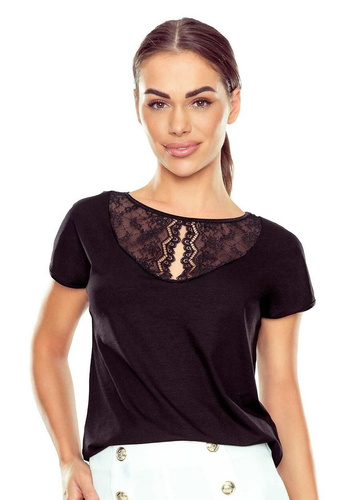 Elegante blusa da donna Anora Eldar nera | Inserto in pizzo, viscosa elasticizzata, manica corta | Ideale per il lavoro e le occasioni speciali