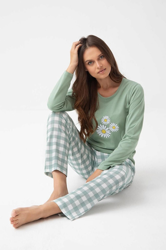 320 Pigiama da donna verde Luna - cotone, manica lunga, comodo ed elegante