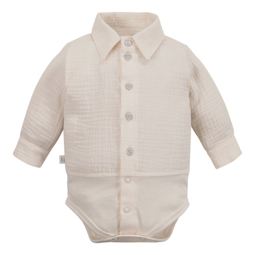 Corpo camicia in mussola da cerimonia con colletto per bambino Eevi elegante- beige