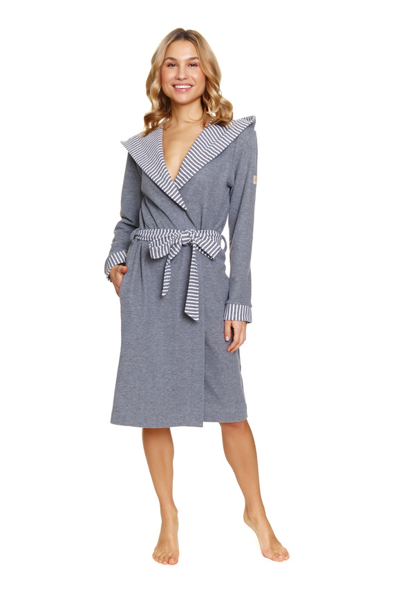 7229 Vestaglia da donna Doctor Nap - cotone, cappuccio, finiture eleganti - grigio scuro