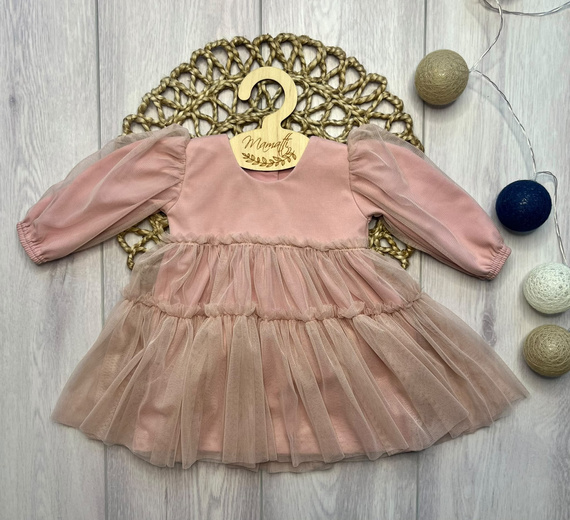 Vestito bambina Mamatti SZ352 in cotone con tulle manica lunga - rosa